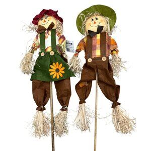 Set Of 218" Home rite aid Scarecrow Stakes Male & Female Fall Decor green brown